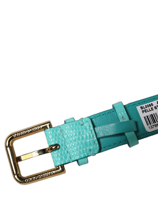 Blue Textured Leather Gold Buckle Belt Strap Bracelet