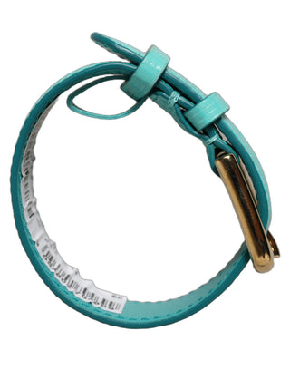 Blue Textured Leather Gold Buckle Belt Strap Bracelet