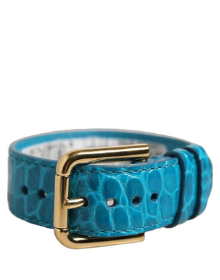 Blue Embossed Leather Gold Buckle Belt Strap Bracelet