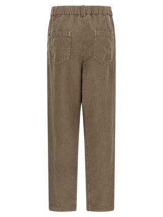 Brown Cotton Casual Pants