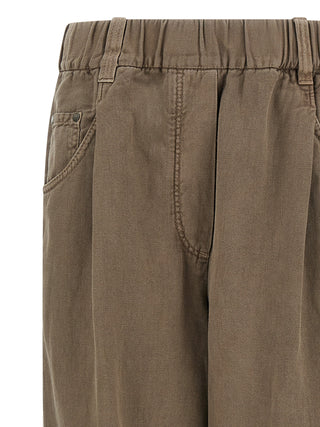 Brown Cotton Casual Pants