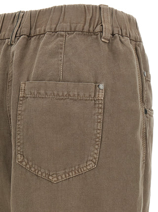 Brown Cotton Casual Pants