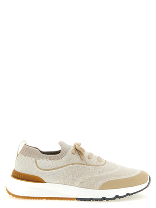 Beige Cotton Athletic Sneakers