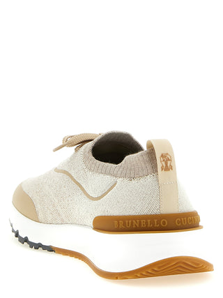 Beige Cotton Athletic Sneakers