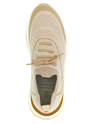 Beige Cotton Athletic Sneakers