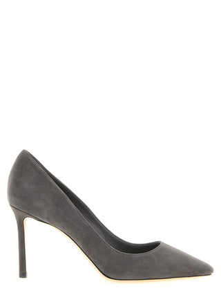 Gray Leather High Heel Pumps
