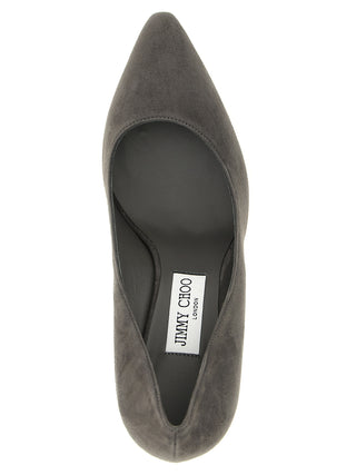 Gray Leather High Heel Pumps