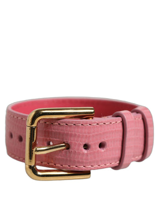 Pink Textured Leather Gold Buckle Belt Strap Bracelet
