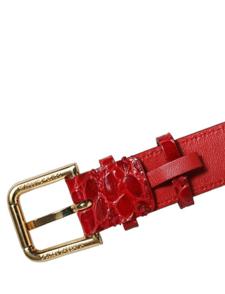 Red Embossed Leather Gold Buckle Belt Strap Bracelet