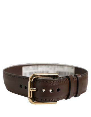 Brown Calfskin Leather Gold Buckle Belt Strap Bracelet