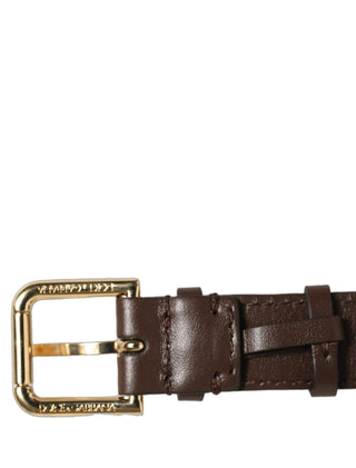 Brown Calfskin Leather Gold Buckle Belt Strap Bracelet
