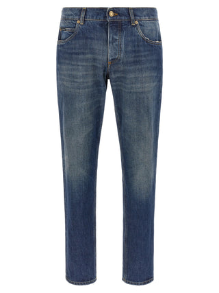 Blue Cotton Straight-Leg Jeans