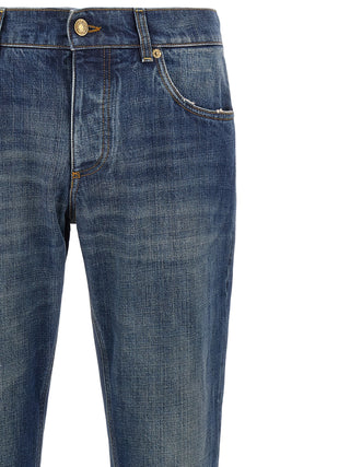 Blue Cotton Straight-Leg Jeans