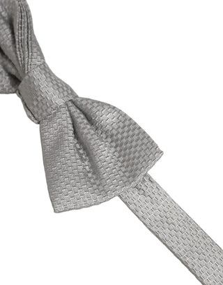 Men Gray 100% Silk Adjustable Neck Papillon Bow Tie