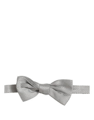Men Gray 100% Silk Adjustable Neck Papillon Bow Tie