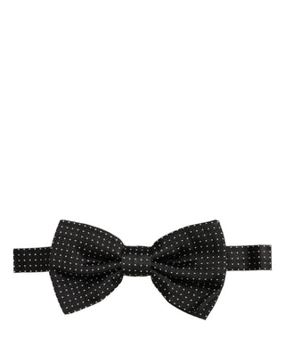 Men Black Polka Dot Silk Adjustable Neck Papillon Bow Tie
