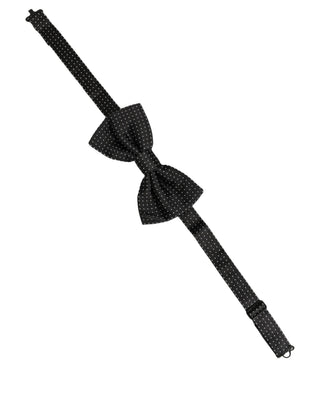 Men Black Polka Dot Silk Adjustable Neck Papillon Bow Tie