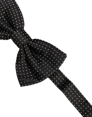 Men Black Polka Dot Silk Adjustable Neck Papillon Bow Tie