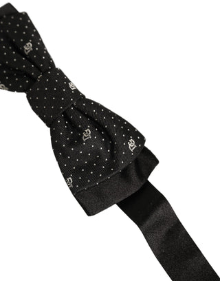 Men Black DG Polka Dot Adjustable Neck Papillon Bow Tie