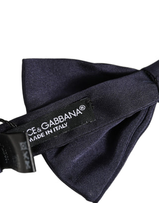 Men Dark Blue Silk Adjustable Neck Papillon Bow Tie
