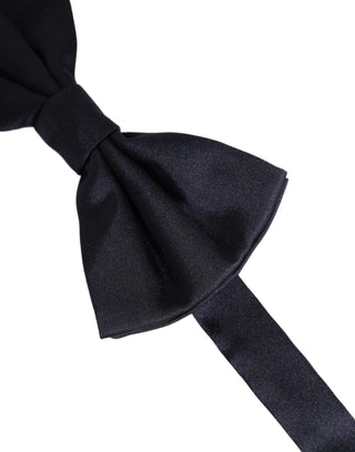 Men Dark Blue Silk Adjustable Neck Papillon Bow Tie