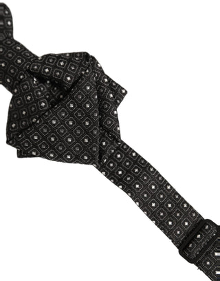 Men Dark Gray Polka Dot Silk Adjustable Neck Papillon Bow Tie