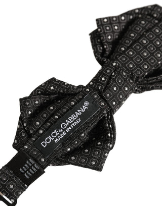 Men Dark Gray Polka Dot Silk Adjustable Neck Papillon Bow Tie