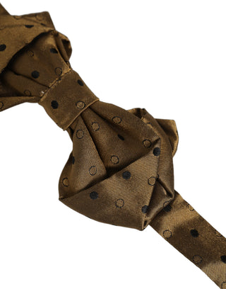 Men Brown Polka Dot Silk Adjustable Neck Papillon Bow Tie