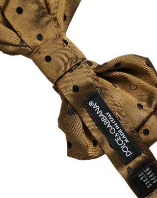 Men Brown Polka Dot Silk Adjustable Neck Papillon Bow Tie