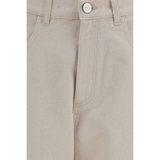 Beige Cotton Straight-Leg Jeans