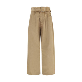 Beige Cotton Casual Pants