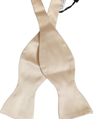 Men Beige 100% Silk Adjustable Neck Papillon Bow Tie