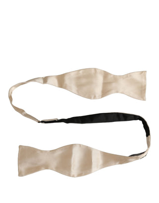 Men Beige 100% Silk Adjustable Neck Papillon Bow Tie