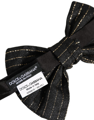 Men Dark Gray Pinstripe Silk Adjustable Neck Papillon Bow Tie