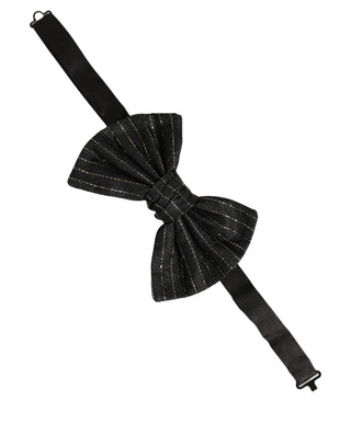 Men Dark Gray Pinstripe Silk Adjustable Neck Papillon Bow Tie