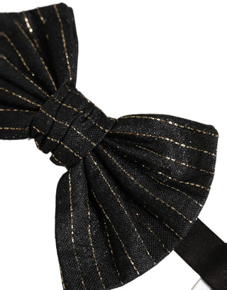 Men Dark Gray Pinstripe Silk Adjustable Neck Papillon Bow Tie