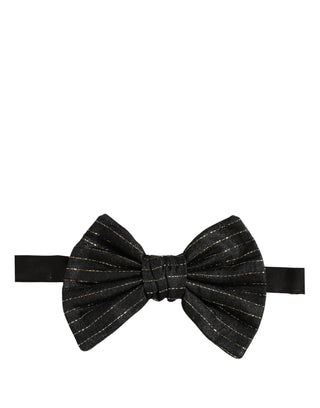 Men Dark Gray Pinstripe Silk Adjustable Neck Papillon Bow Tie