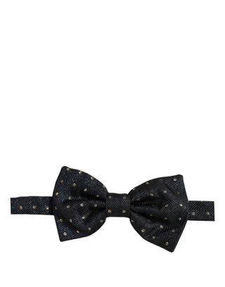 Men Dark Gray Polka Dot Silk Adjustable Neck Papillon Bow Tie
