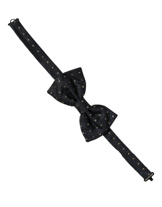 Men Dark Gray Polka Dot Silk Adjustable Neck Papillon Bow Tie