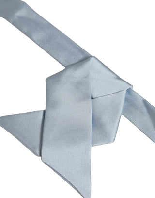 Men Light Blue SIlk Adjustable Neck Papillon Bow Tie