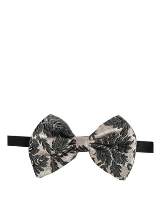 Men Dark Gray Silver Floral Adjustable Neck Papillon Bow Tie