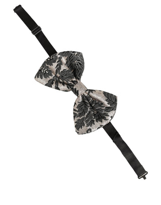 Men Dark Gray Silver Floral Adjustable Neck Papillon Bow Tie
