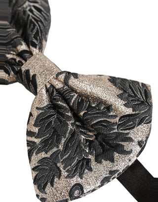 Men Dark Gray Silver Floral Adjustable Neck Papillon Bow Tie