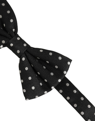 Black White Polka Dot Adjustable Neck Papillon Bow Tie