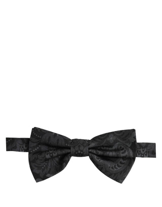 Men Black Paisley SIlk Adjustable Neck Papillon Bow Tie