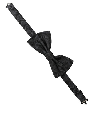 Men Black Paisley SIlk Adjustable Neck Papillon Bow Tie