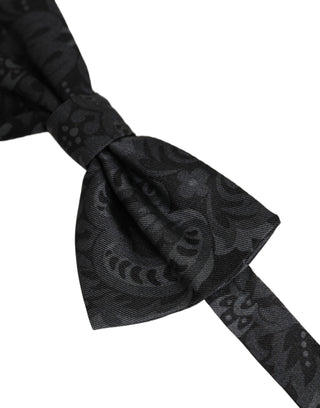 Men Black Paisley SIlk Adjustable Neck Papillon Bow Tie