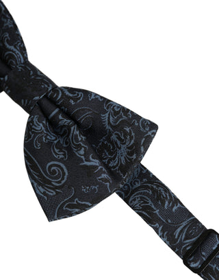 Men Black Blue Paisley Adjustable Neck Papillon Bow Tie