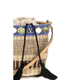 Beige Raffia Backet Bag