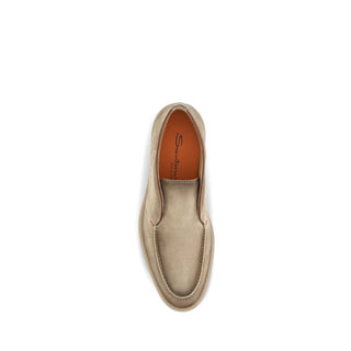 Beige Suede Leather Slip-On Loafers